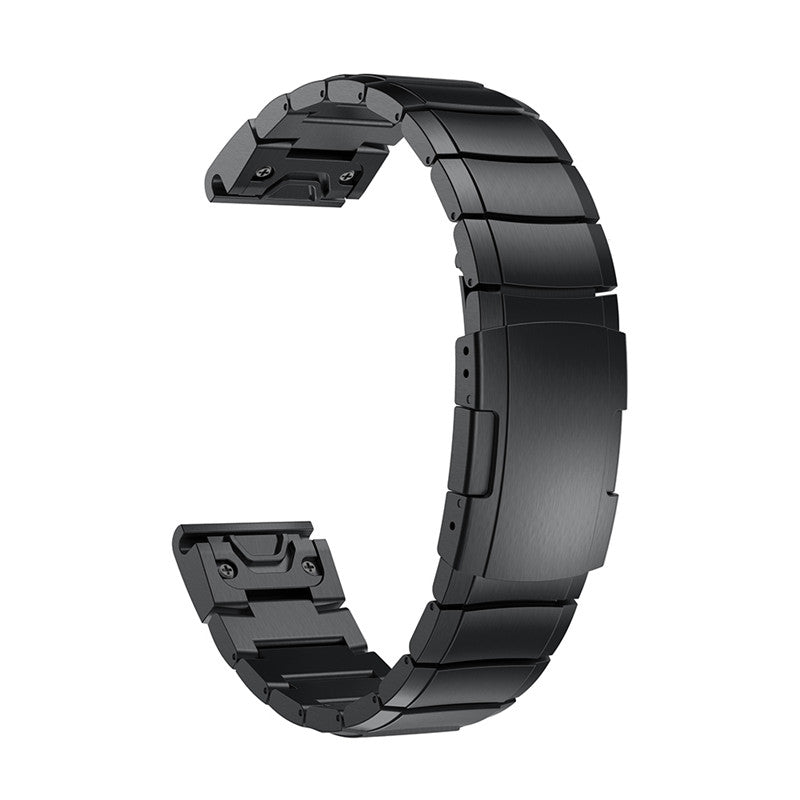 Black stainless steel link bracelet with quick-fit connector bars for smartwatch bands