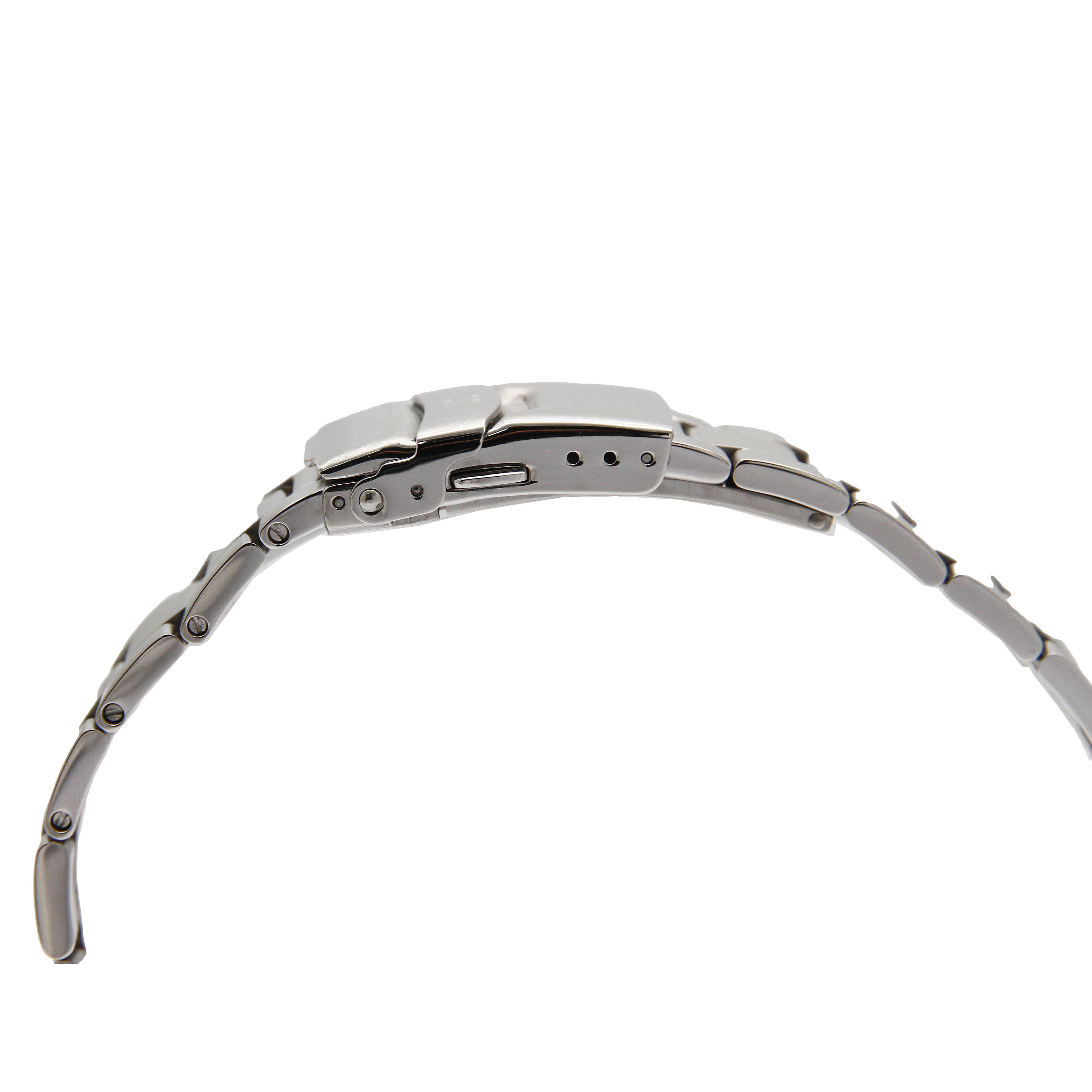 Stainless steel King Oyster watch bracelet with solid links and fold-over safety clasp, displayed against white background