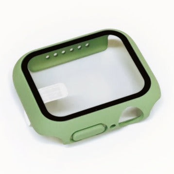 Mint green protective case for Apple Watch Series 1-9 with black bumper and clear screen protector