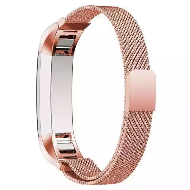 Rose gold Milanese mesh band for Fitbit Alta and Ace fitness trackers with magnetic clasp closure