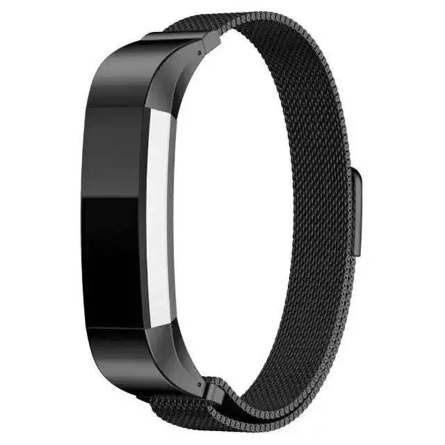 Black Milanese mesh band for Fitbit Alta and Ace fitness tracker with magnetic closure
