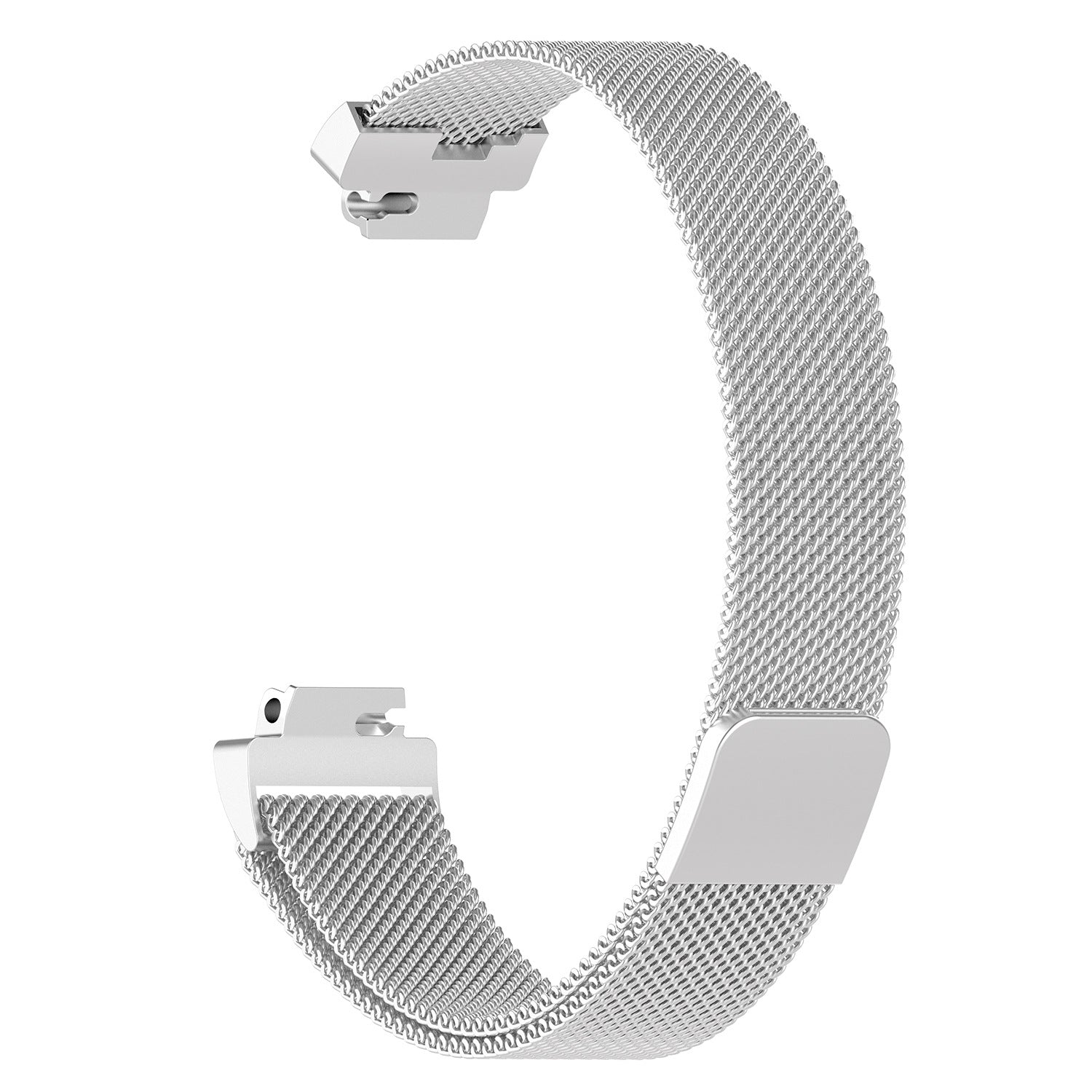 Silver milanese mesh watch band for Fitbit Inspire and Ace 2 with magnetic closure clasp