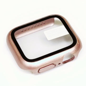 Rose gold protective case for Apple Watch Series 1-9 with tempered glass screen protector included