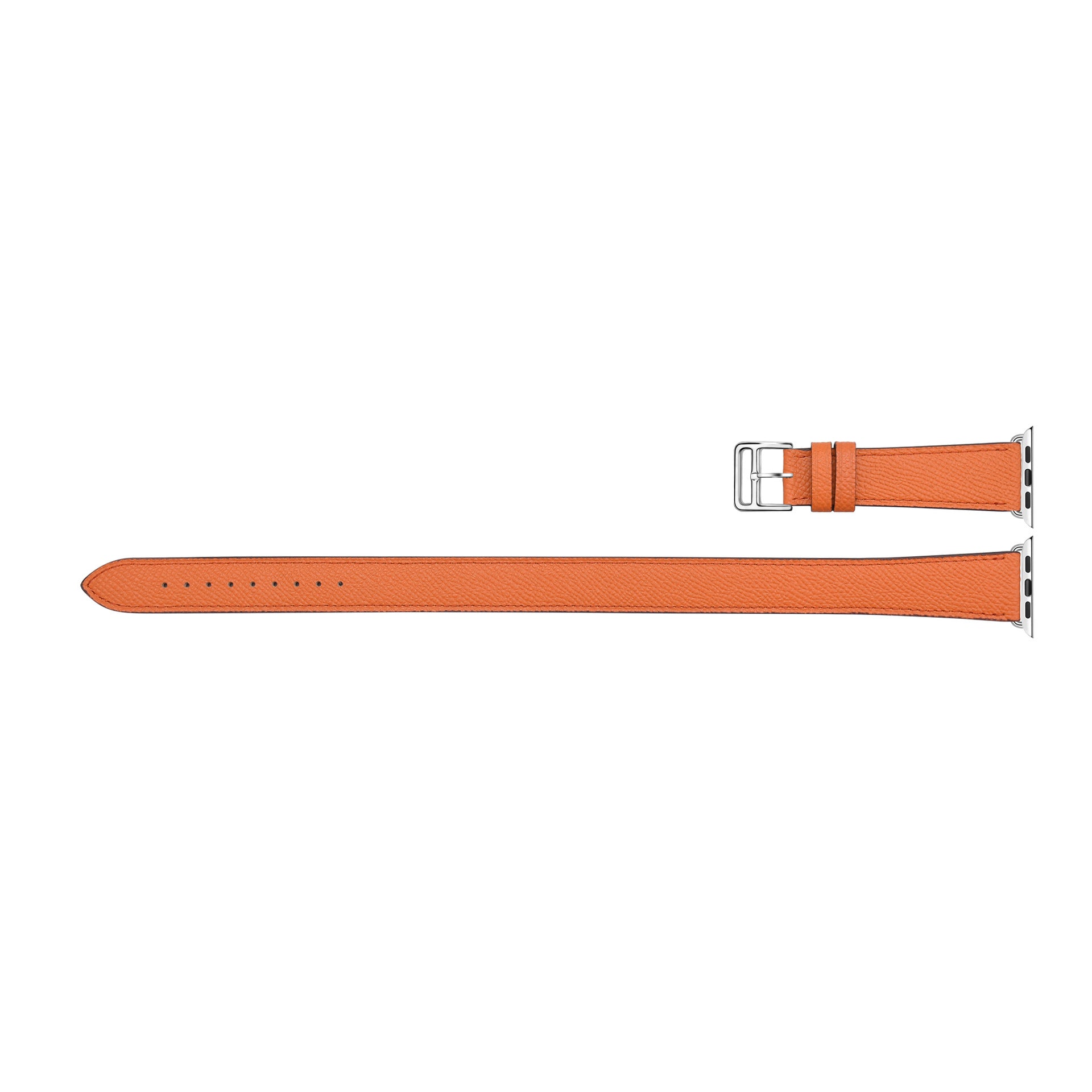 Orange leather double tour watch band with silver buckle connector for Apple Watch