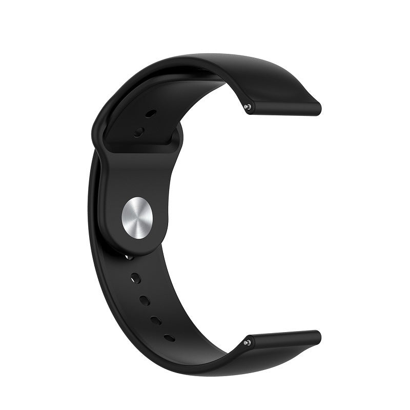 Black silicone loop smartwatch band with quick release mechanism and adjustable fit holes