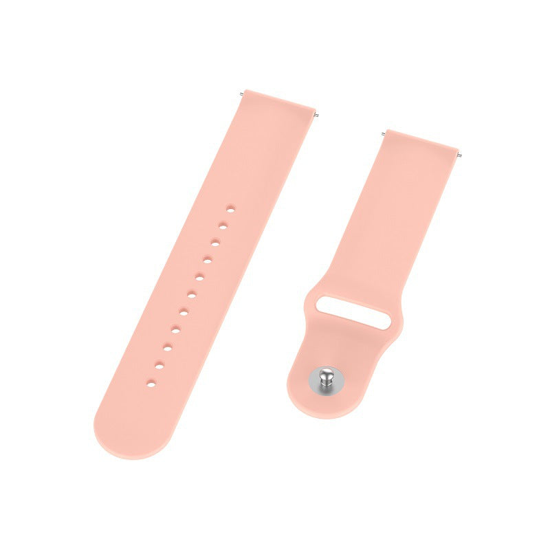 Peach silicone loop watch band with quick release connector and adjustment holes shown front and back view