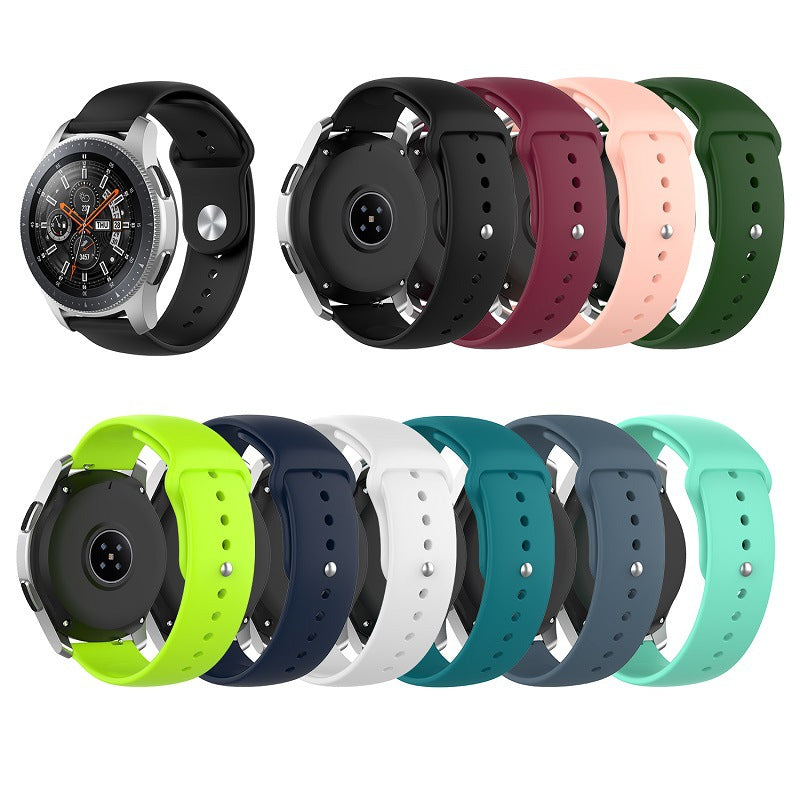 Silicone loop watch bands in multiple colors including black, burgundy, pink, green, neon yellow, navy, white, teal and mint with quick release connectors