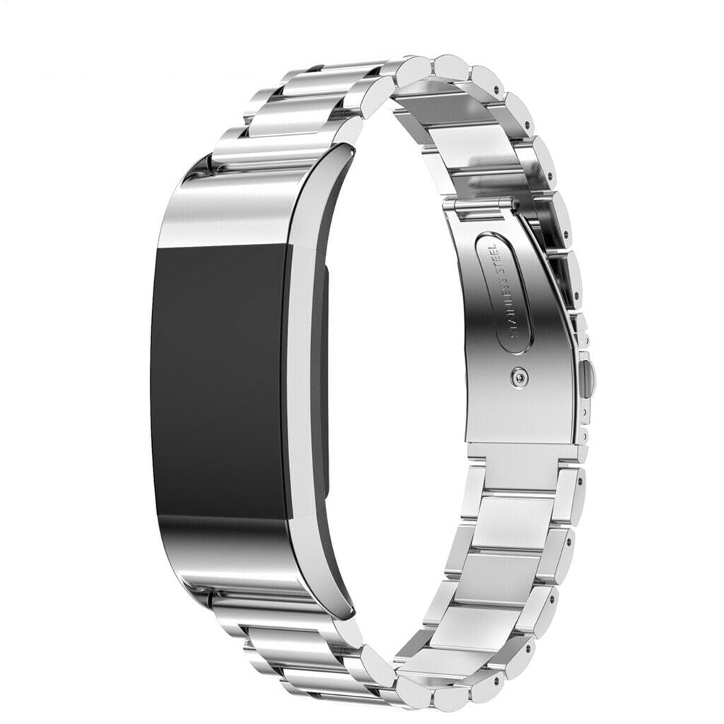 Fitbit Charge 2 stainless steel silver bracelet band with metal link strap and secure clasp