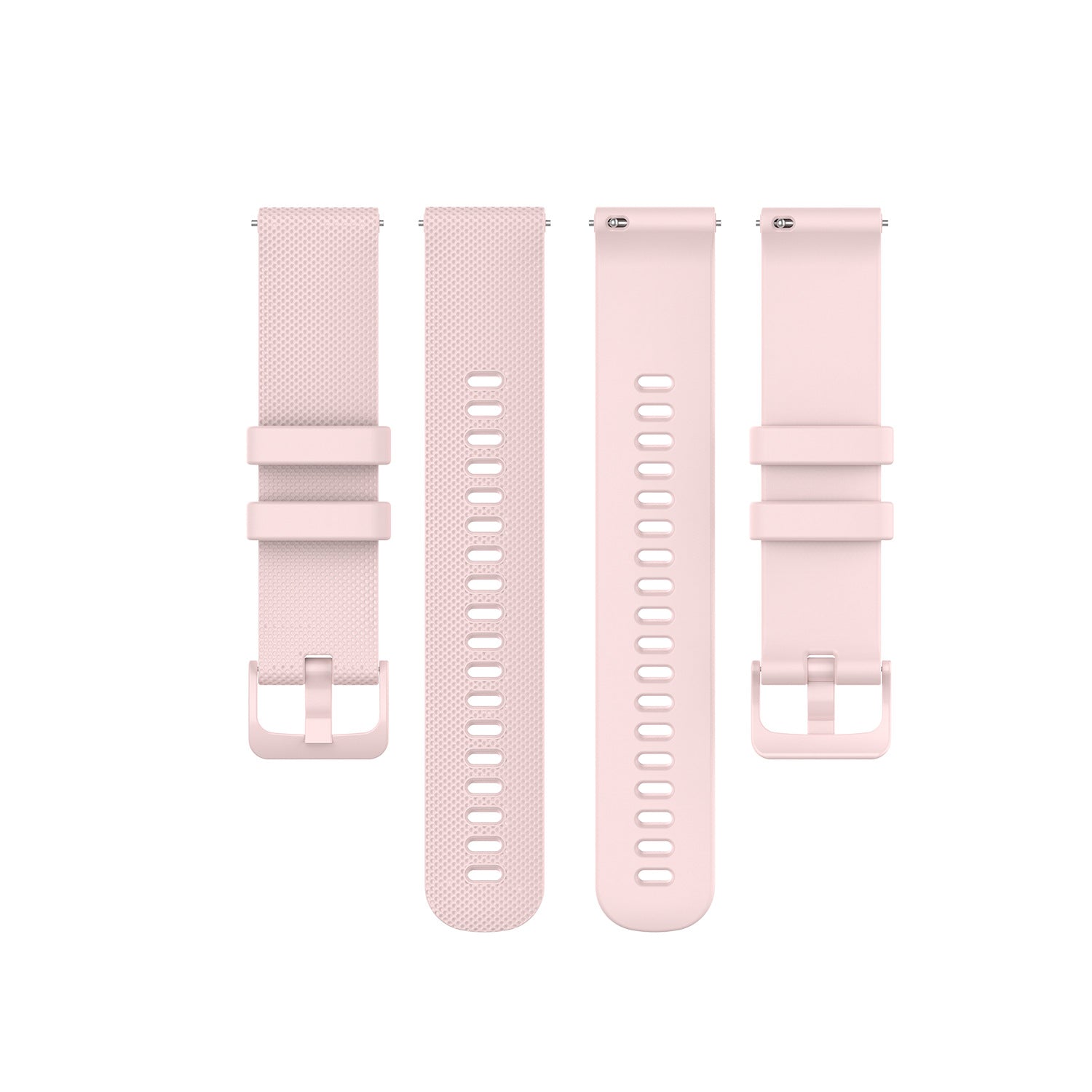 Pink silicone quick release smartwatch bands with adjustable buckle closure and ventilation holes