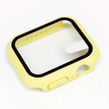 Yellow protective bumper case with black trim for Apple Watch series 1-9, full-body defense cover