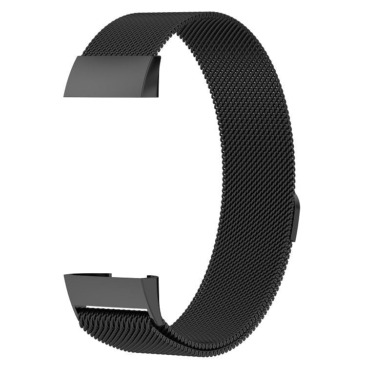 Black Milanese mesh band for Fitbit Charge 3 and 4 with magnetic clasp closure