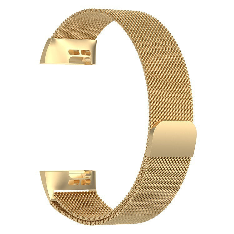 Gold Milanese mesh band for Fitbit Charge 3 and 4 with magnetic closure clasp