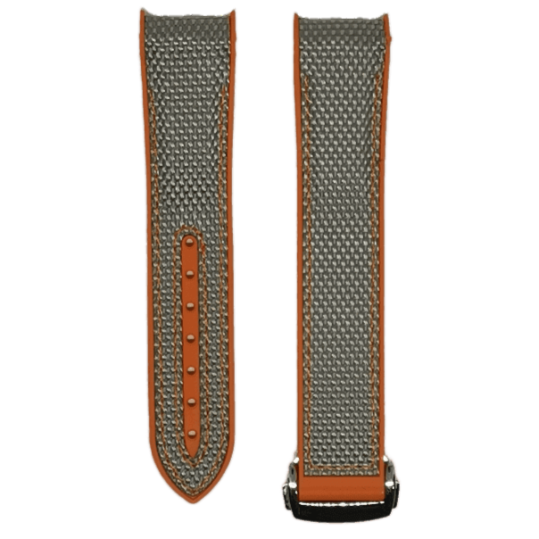 Curved King Hybrid Rubber watch strap silver grey canvas orange leather deployant clasp