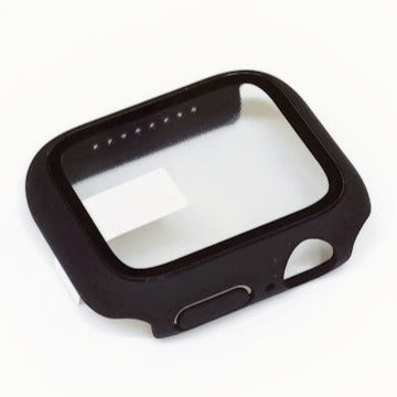 Black protective bumper case for Apple Watch Series 1-9 with clear crystal window and precise cutouts