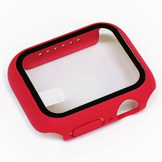 Red protective case for Apple Watch Series 1-9 with tempered glass screen protector and rounded bumper design