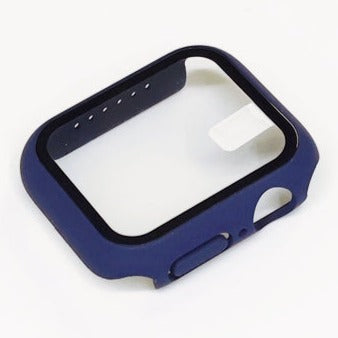 Navy blue protective case with white screen protector for Apple Watch, compatible with Series 1-9 models