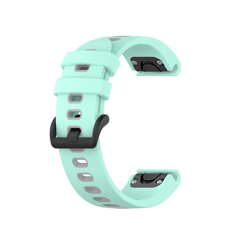 Mint green silicone smartwatch band with quick-release connectors and adjustable strap for fitness tracking watches