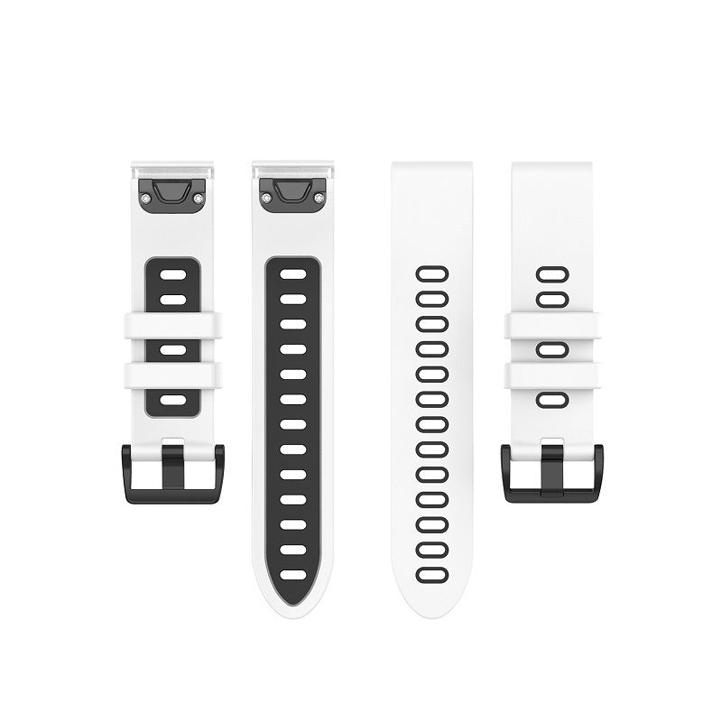 QuickFit Flexi Silicone 2 smartwatch bands in white and black with quick-release connector and sport strap design