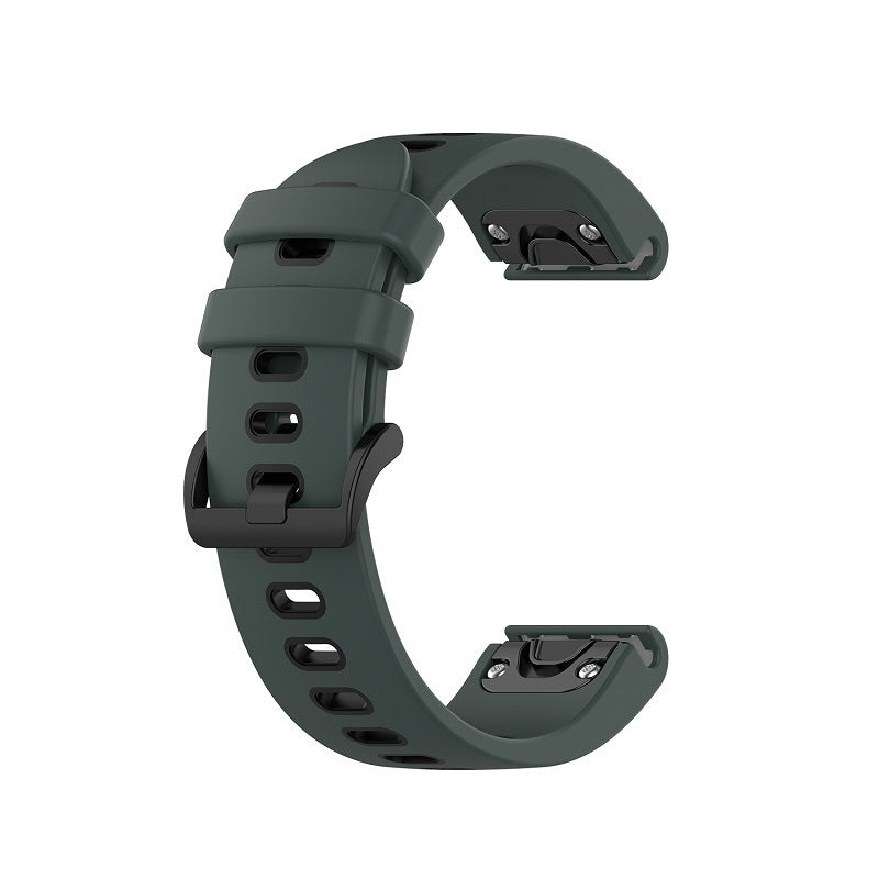 Sage green QuickFit Flexi Silicone 2 smartwatch band with black buckle and quick-release connectors