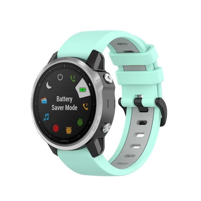 QuickFit Flexi Silicone 2 smartwatch band in mint green with gray accents, compatible with Garmin sports watches