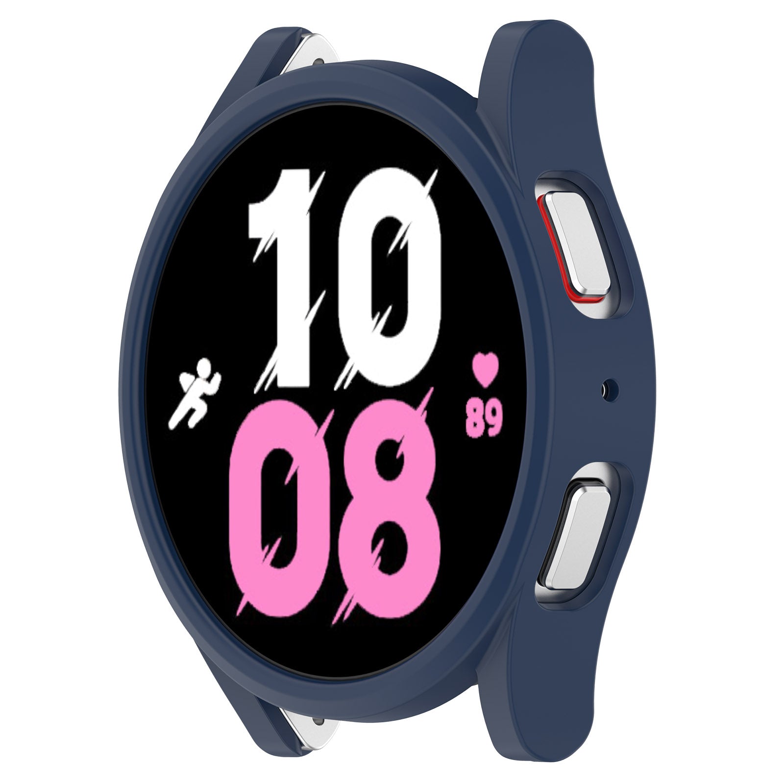 Navy protective smartwatch case for Galaxy Watch 4 and 5 with digital display showing time and icons