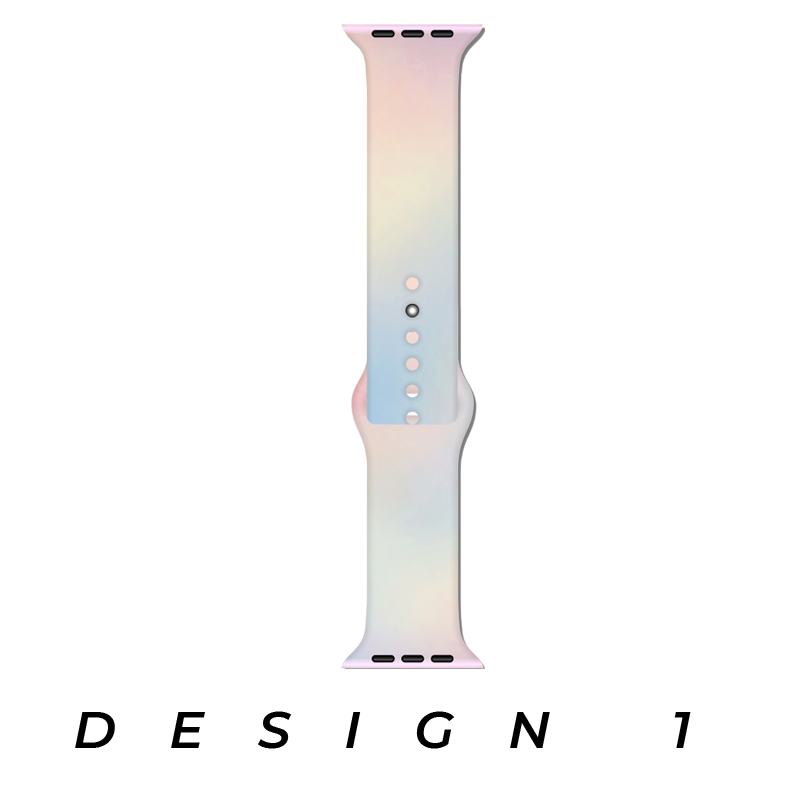 Pastel gradient silicone sport loop band for Apple Watch with soft pink, blue and cream ombre design