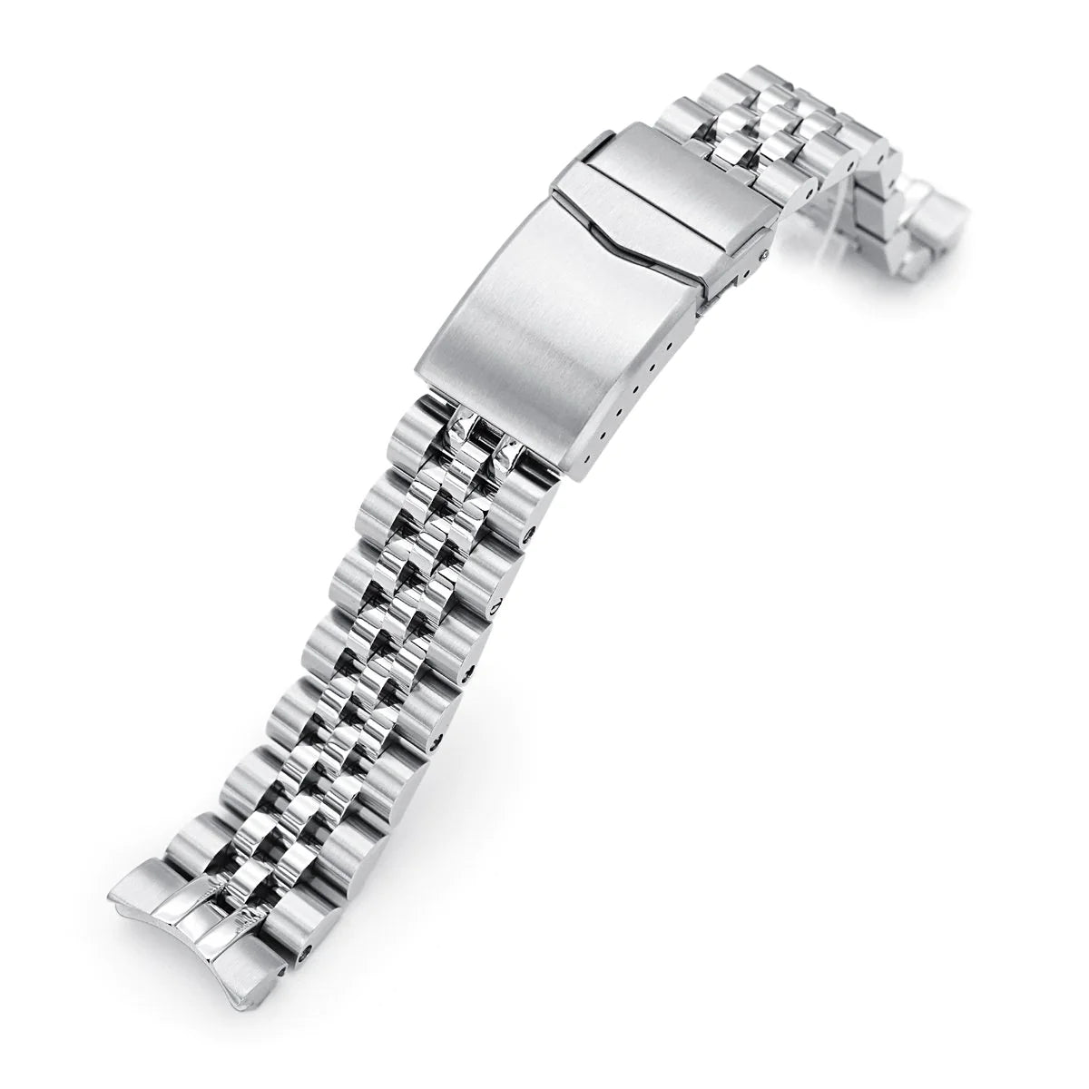 Stainless steel Angus-J Louis watch bracelet with solid links and secure clasp, compatible with Seiko Mini Turtle SRPC35 timepieces