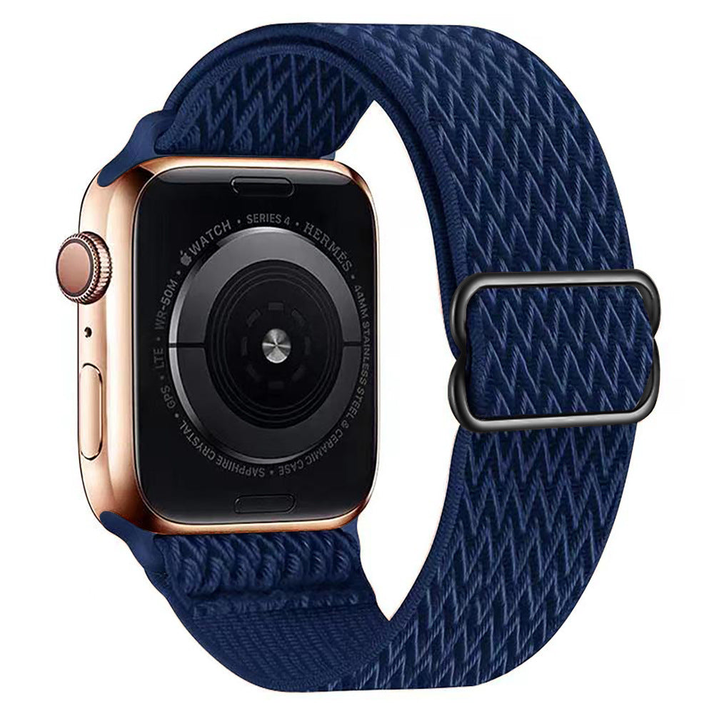 Apple Watch Series 4 gold case with navy blue woven loop band and magnetic closure