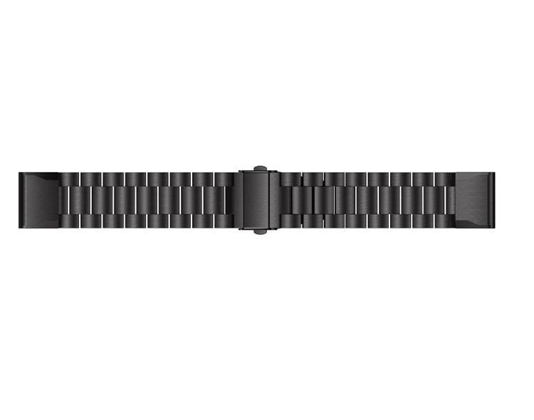 Black stainless steel quickfit watch bracelet with link band and secure clasp closure
