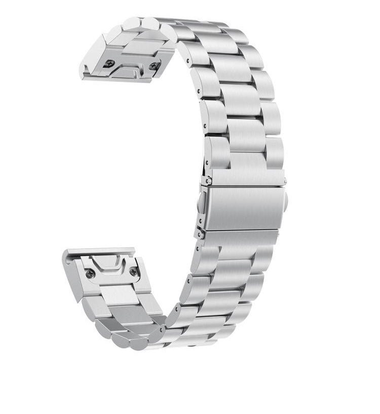 Silver stainless steel QuickFit watch band with metal link bracelet and quick release clasp