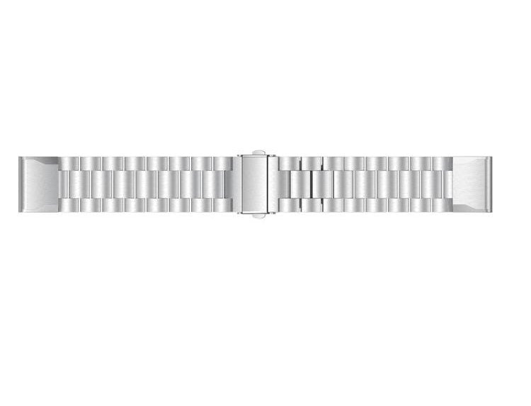 Silver stainless steel quick release watch bracelet with solid links and deployment clasp