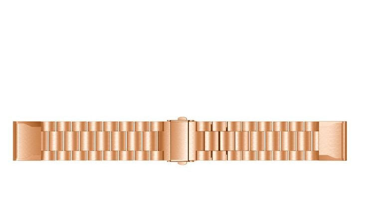 Rose gold stainless steel QuickFit watch bracelet with fold-over clasp and link design