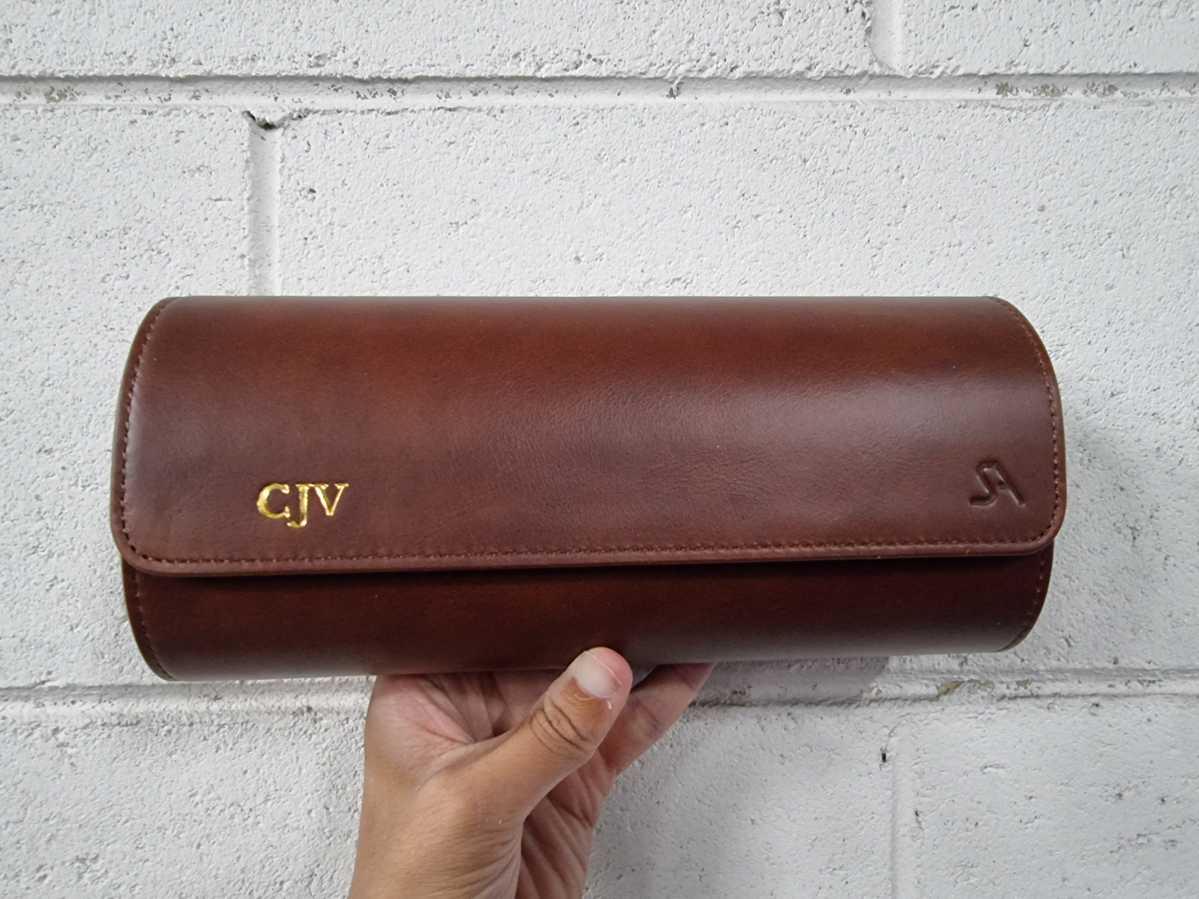 Hamilton - 3 Watch Roll - Dark Brown Leather | Brown Velvet