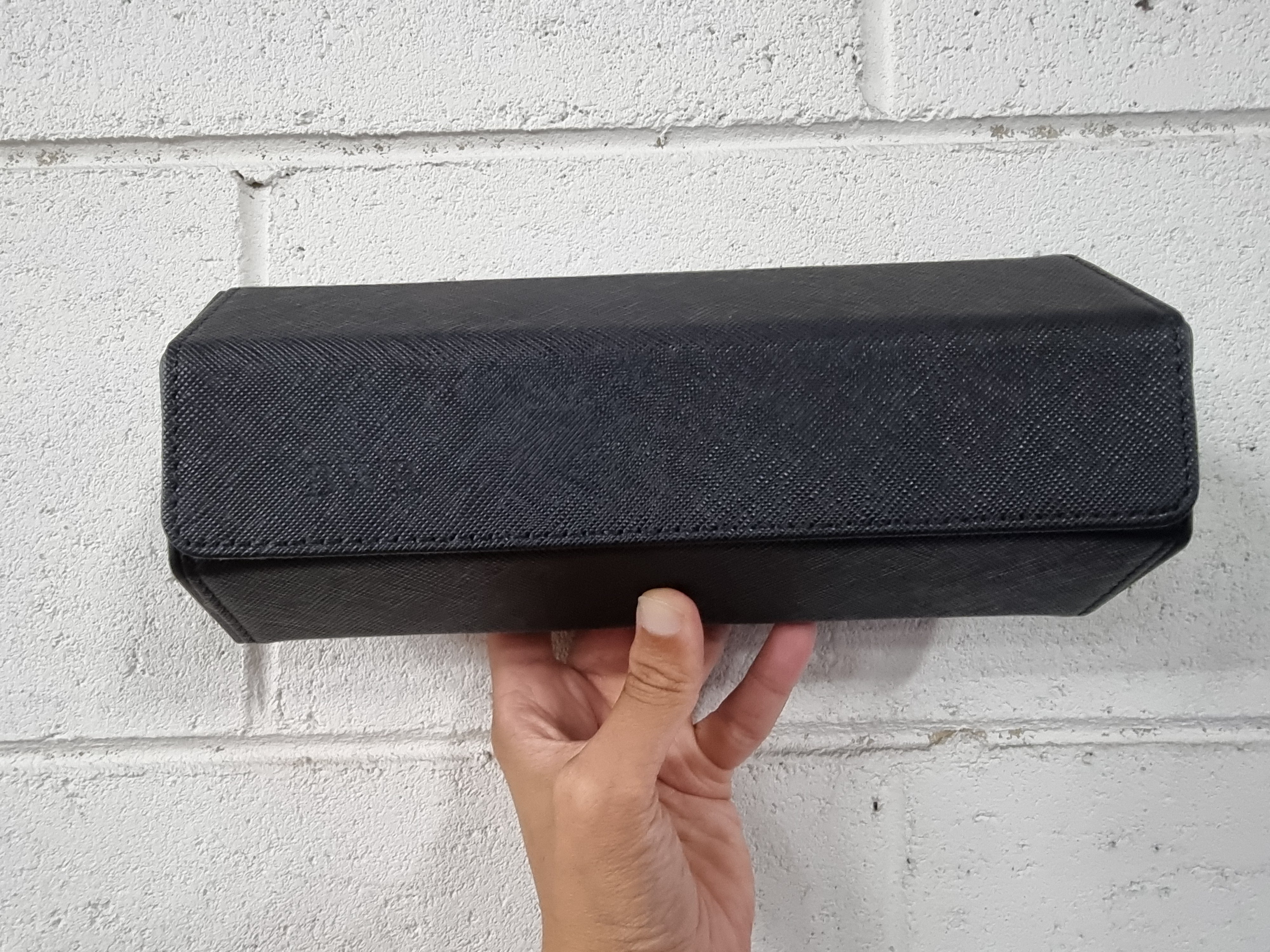 Jefferson - 3 Watch Roll - Saffiano Black | Grey Velvet