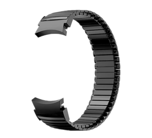 Black stretch elastic bracelet band for Galaxy Watch 4 5 6 7 with curved connector clasp