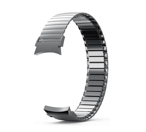 Black stainless steel stretch elastic bracelet band for Galaxy Watch 4 through 7 with segmented links