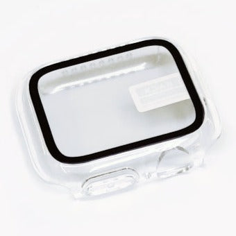 Clear protective case for Apple Watch Series 1-9 with black bumper frame and transparent design