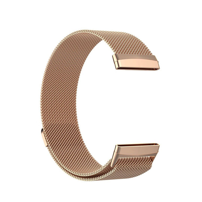 Rose gold Milanese mesh watch band with magnetic clasp for Fitbit Versa 3, Versa 4, and Sense smartwatch