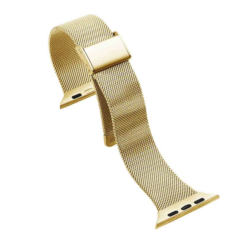 Gold Milanese mesh smartwatch band with magnetic clasp closure for Apple Watch