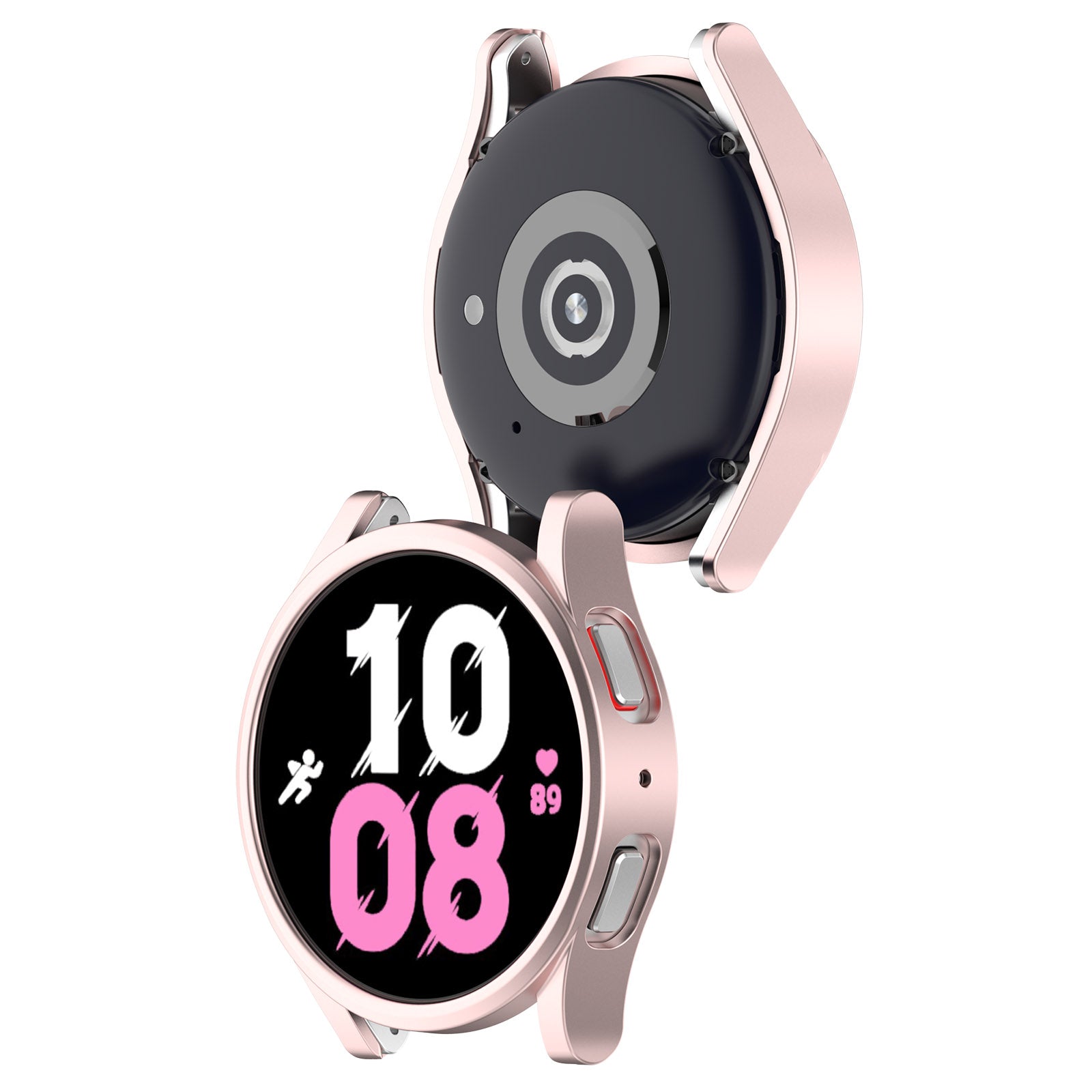 Rose gold protective case for Galaxy Watch 4 and 5 with dual shell design and pink accent details