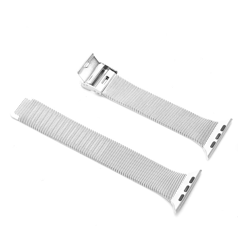 Silver mesh Milanese loop band for Apple Watch with magnetic clasp closure