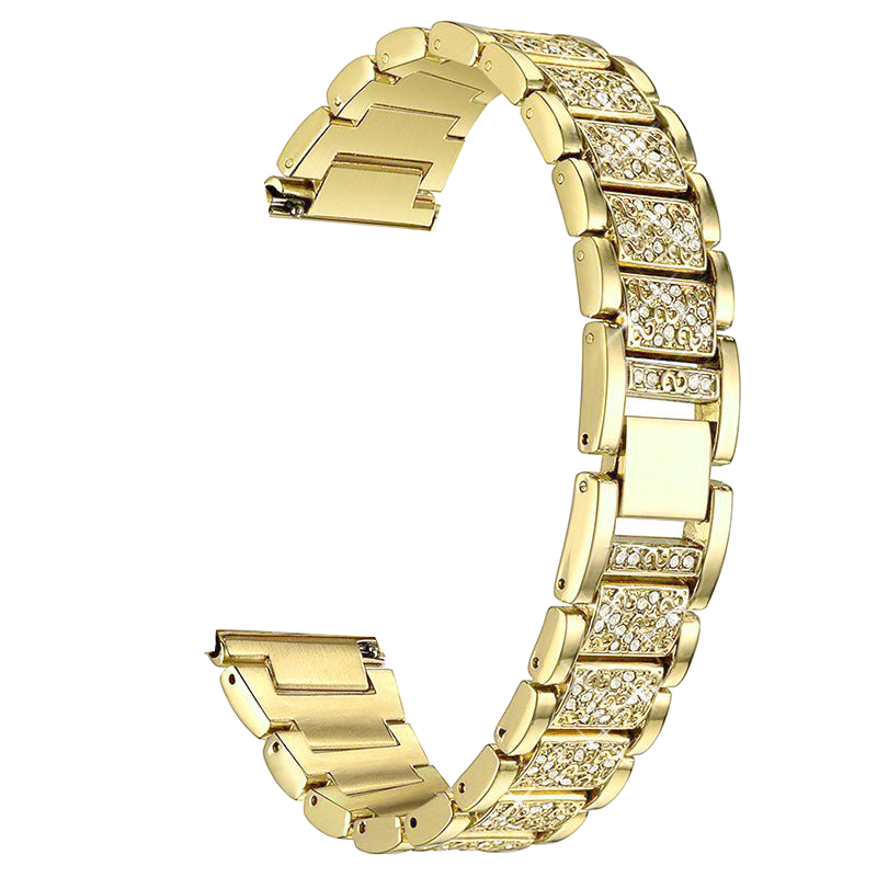 Gold plated stainless steel bracelet with crystal zirconia pave links and quick release clasp