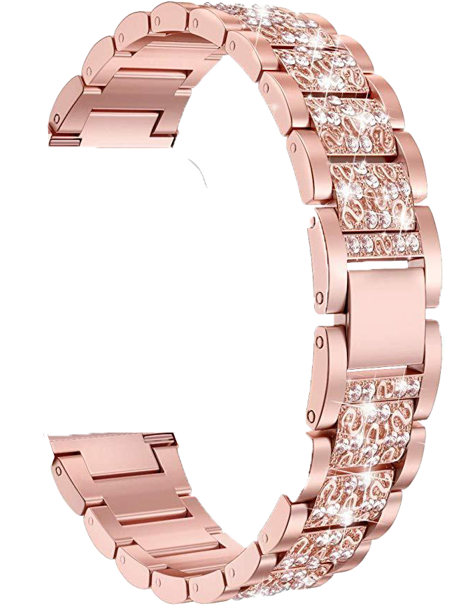 Rose gold smart watch band with cubic zirconia crystals and quick release mechanism