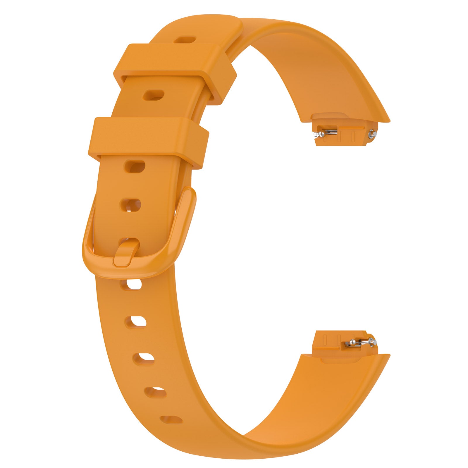 Orange silicone watch band for Fitbit Inspire 3 with adjustable buckle closure and ventilation holes