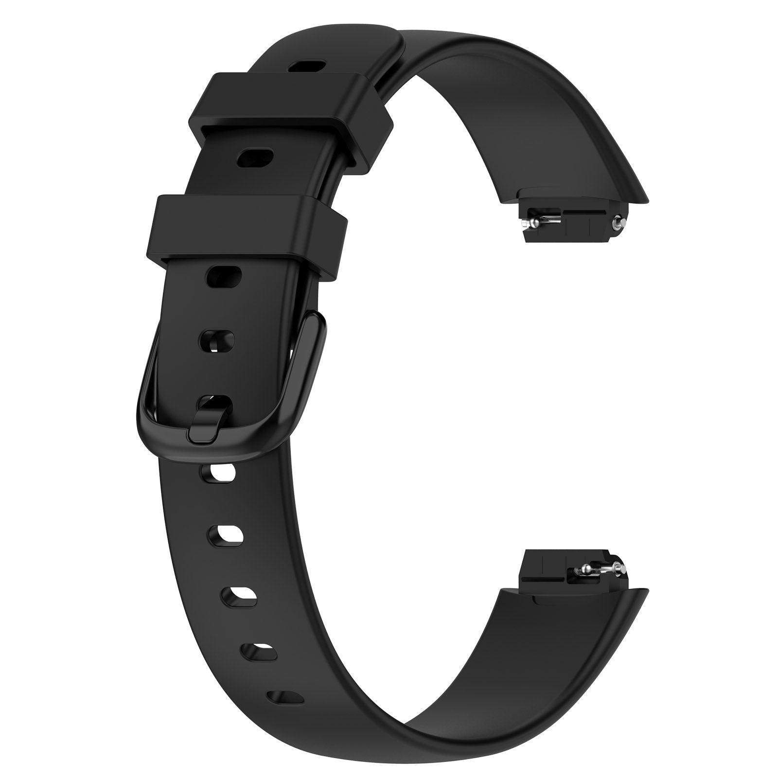 Black silicone replacement band for Fitbit Inspire 3 fitness tracker with adjustable buckle closure