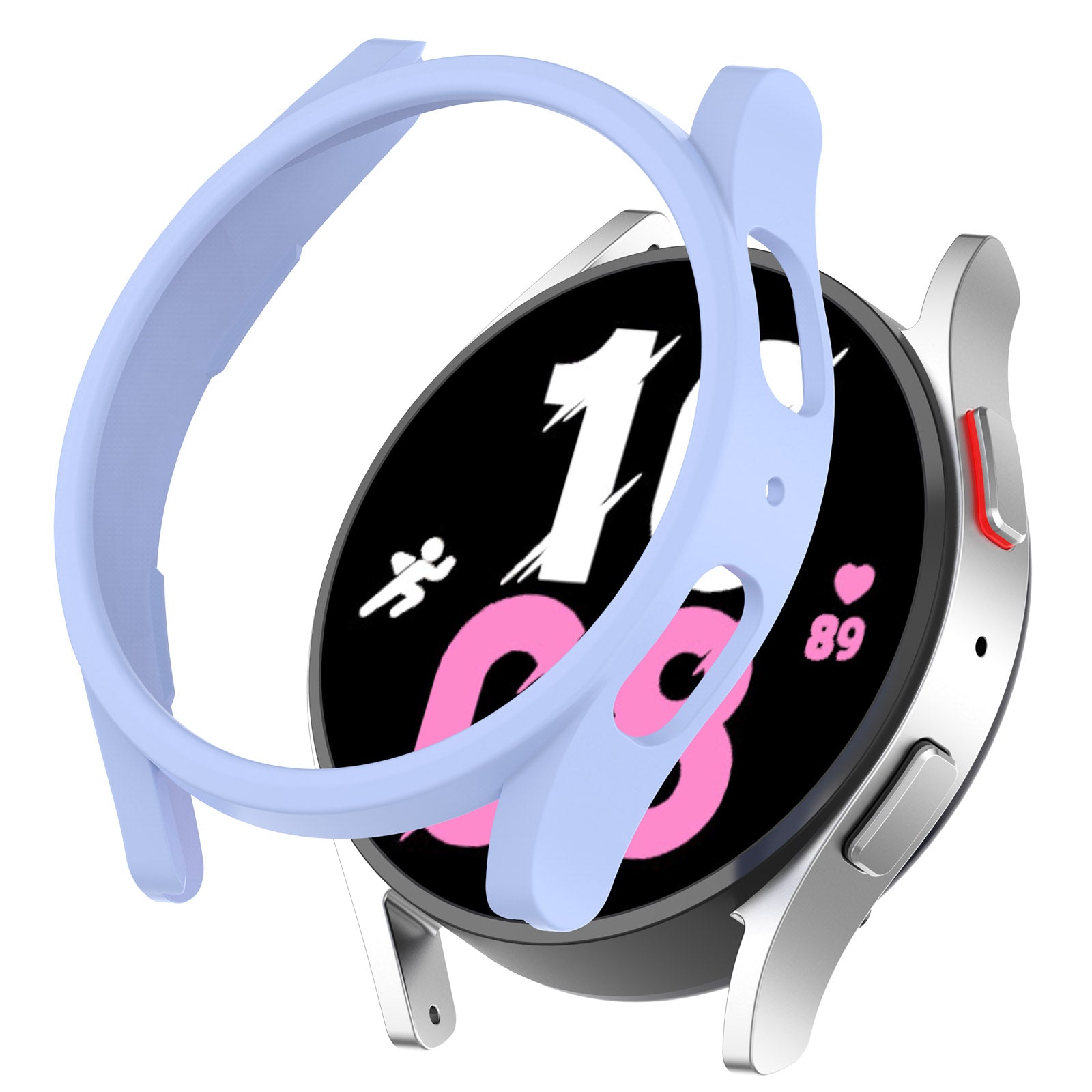 Periwinkle protective case for Galaxy Watch 4 and 5 with pink accents and adjustable band straps