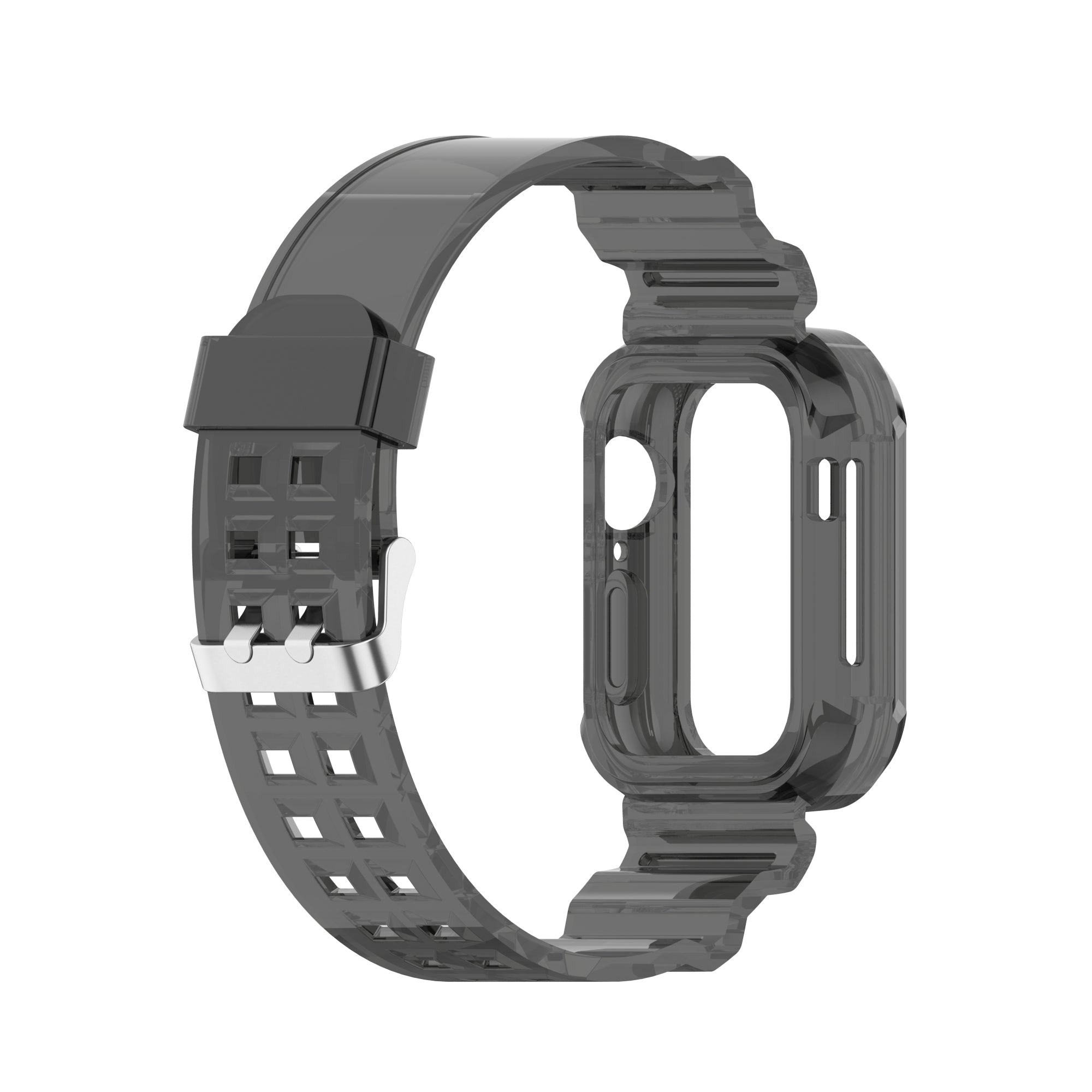 Black rugged protective case and sport band set for smartwatch with metallic buckle
