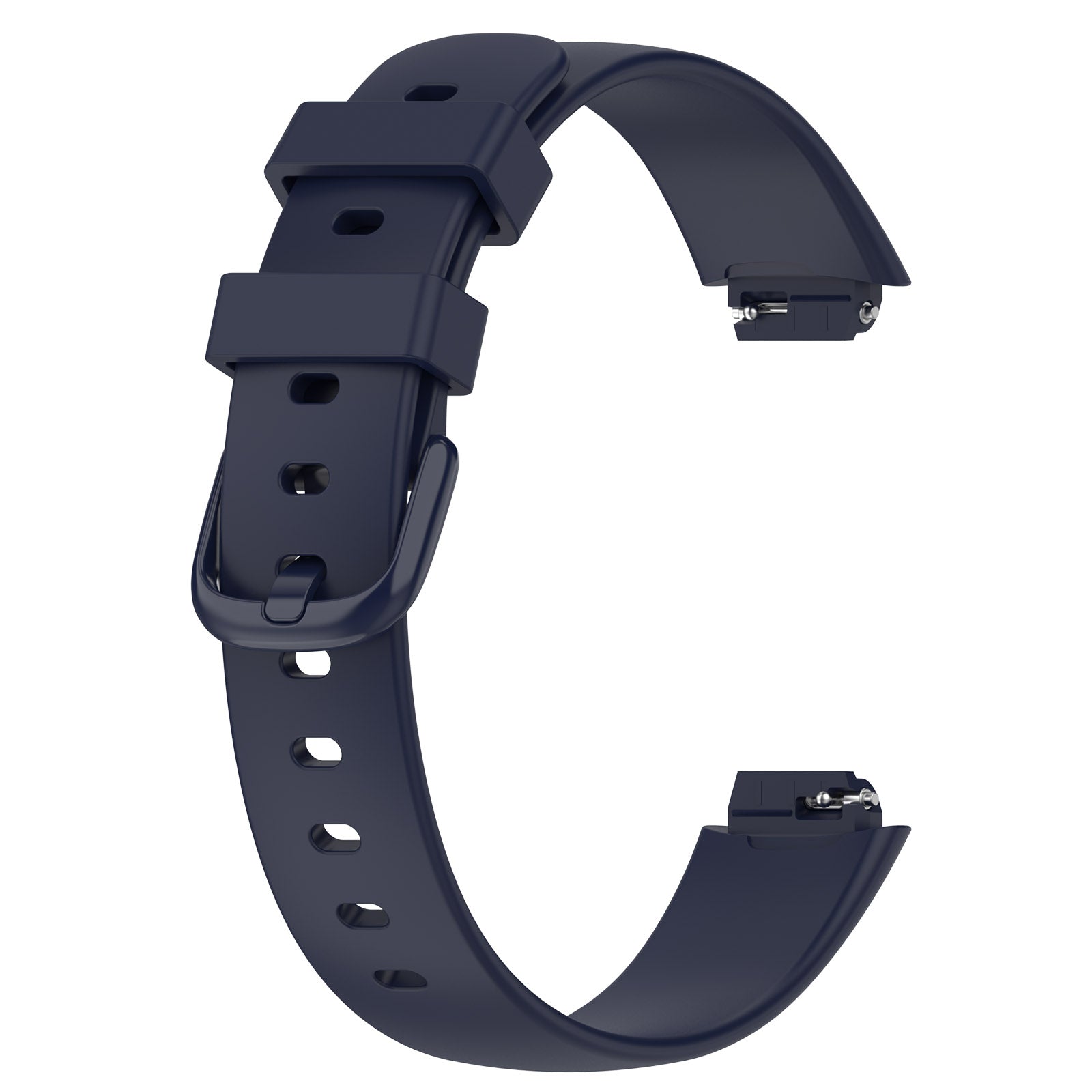 Navy silicone watch band for Fitbit Inspire 3 with adjustable strap and metal buckle closure