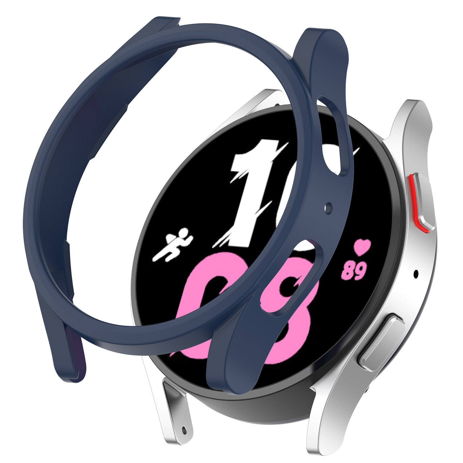Navy blue protective case with bumper guard for Galaxy Watch 4 and 5, featuring cushioned silicone coverage and shock absorption design