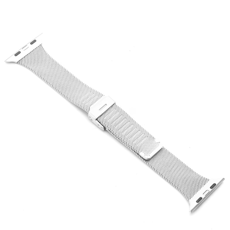 Silver stainless steel Milanese mesh Apple Watch band with magnetic clasp connector